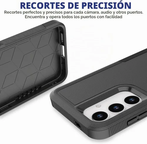 Vista 5 de Funda para Samsung Galaxy S25: funda protectora de doble capa resistente para teléfono celular, a prueba de golpes, con protector de pantalla Negro