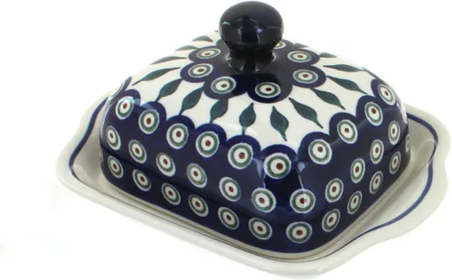 Vista 2 de Blue Rose Polish Pottery – Mantequillera cuadrada de tulipán azul – Se adapta a 1 barra – Mantequera para organización y almacenamiento de encimera