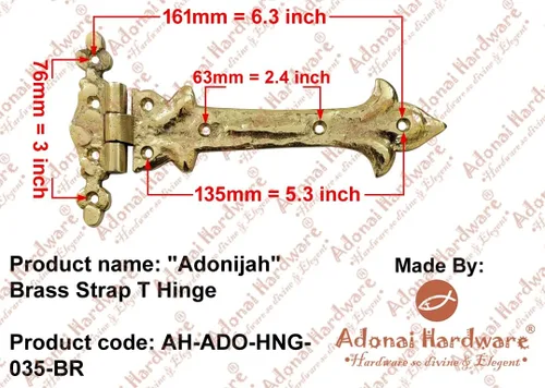 Vista 3 de Adonai Hardware Adonijah - Bisagra en T de correa de latón (7.9 pulgadas x 2 unidades, lacada pulida) para puertas de granero, puertas, gabinetes