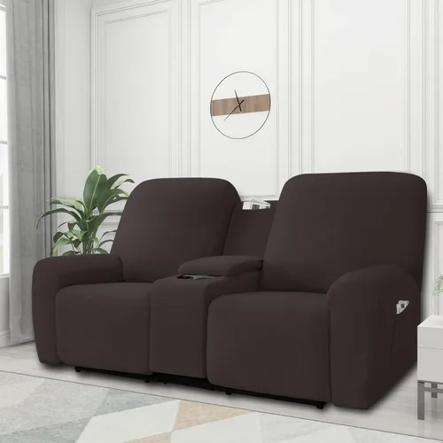 Vista 2 de Easy-Going Funda elástica para sofá reclinable loveseat con consola central, funda de sofá suave ajustada de forro polar para 2 asientos