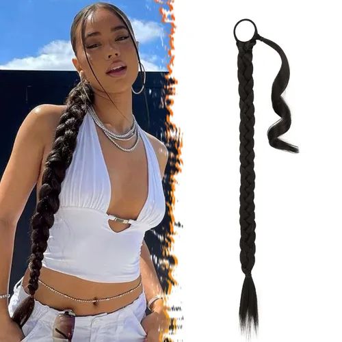 Vista 65 de Barsdar Extensión de 26 Pulgadas de Cola de Caballo Trenzada Larga con Banda Elástica - Extensiones de Cabello en Cola de Caballo Recta y Elegante