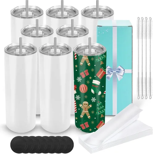 Vista 11 de D·S 1 Paquete Vasos Tumbler de Sublimación 20 oz Delgados Rectos Fondo Plano en Blanco con Caja de Regalo Individual para Transferencia de Calor