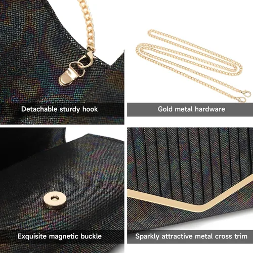 Vista 4 de FZOWVIR Bolso de noche para mujer, bolso de boda brillante para fiesta, baile de graduación, bolsas cruzadas formales con purpurina, Negro