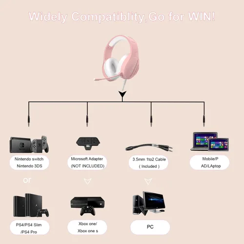 Vista 6 de Anivia - Auriculares de computadora con sonido envolvente estéreo con cable con micrófono para PC, MAC, PS4, PS5, Xbox One, color rosa