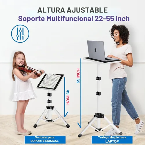 Vista 2 de Soporte para proyector, soporte para laptop de 22 a 55 pulgadas, trípode para proyector con soporte para teléfono, trípode para proyector