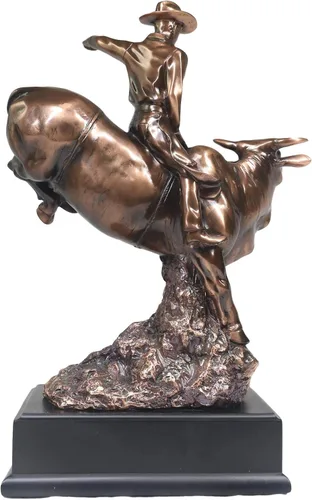 Vista 4 de Ebros - Estatua de vaquero de Bull Rider en Bucking Bull Rider en acabado de bronce sepia galvanizado, del viejo mundo, del salvaje oeste, ganado