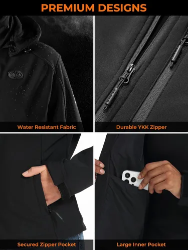 Vista 5 de ORORO Batería mejorada Chaqueta térmica de doble control para mujer con 5 zonas de calor, hasta 20 horas de calor