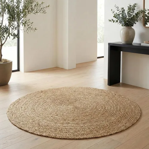 Vista 9 de Fab Habitat Essentials - Alfombra trenzada de color marfil, tejida a mano, fibra natural, suave bajo los pies, yute natural, dormitorio, sala