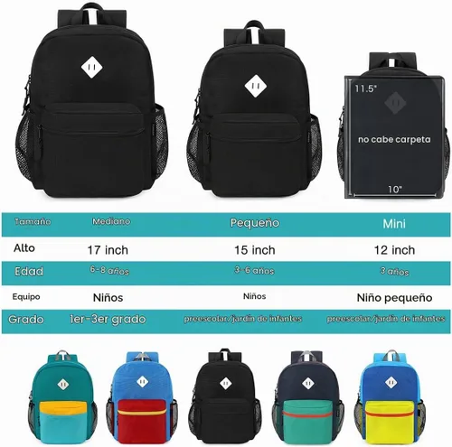 Vista 5 de Mochila para niños pequeños STEAMEDBUN para niños y niñas, mochila escolar para niños pequeños, Negro, 15 pulg., pequeña, Classic