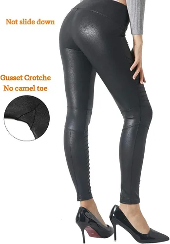 Vista 2 de MCEDAR Leggings de piel sintética de alta elasticidad para mujer