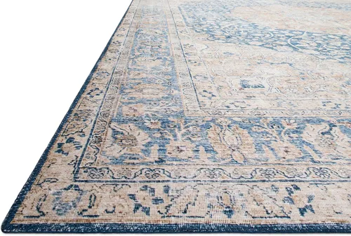 Vista 4 de Loloi - Alfombra decorativa Layla Collection LAY-07 Azul/Mandarina, 2 pies 3 pulgadas x 3 pies 9 pulgadas, 0,33 cm de espesor, suave, duradera