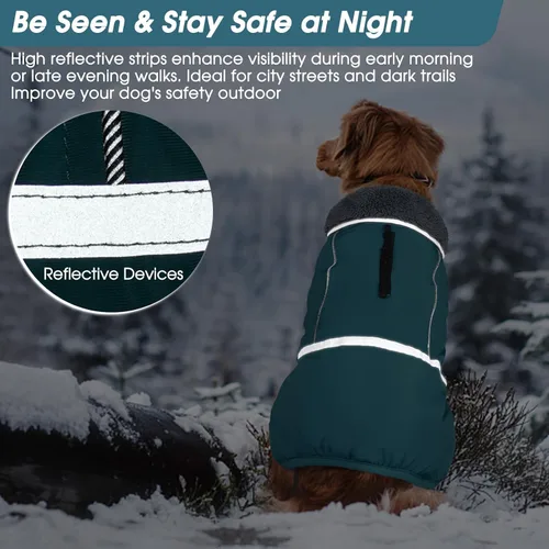 Vista 4 de QBLEEV Abrigo cálido para perro, chaqueta de invierno reflectante, impermeable, resistente al viento, ropa de cuello alto para perro para clima