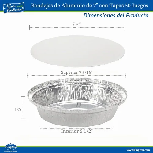 Vista 2 de Nicole Home Collection Sartenes de aluminio 7” Redondas desechables con tapas de papel de aluminio (paquete de 50) – Sartenes desechables redondas