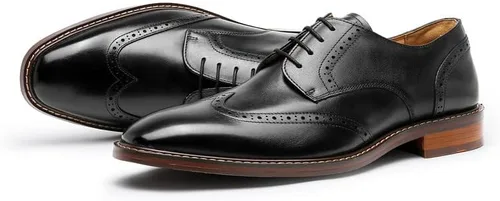 Vista 3 de DESAI Zapatos de vestir clásicos Oxford para hombre, zapatos formales de cuero de grano completo con cordones para hombre