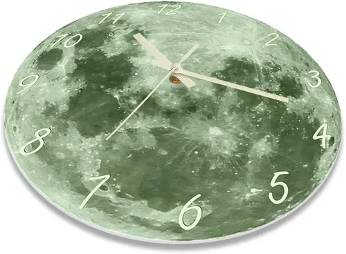 Vista 9 de The Geeky Days Reloj de pared con luna que brilla en la oscuridad para sala de estar, diseño moderno, luminoso, silencioso, sin tictac, decoración