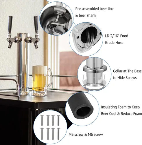 Vista 3 de MRbrew Torre de cerveza de doble grifo, torre Kegerator SS de 3 pulgadas y grifo de cierre automático de núcleo inoxidable, torre de barril