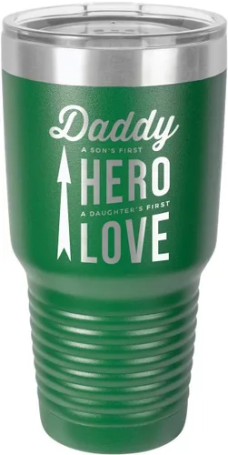 Vista 18 de DADDY SONS FIRST HERO DAUGHTERS FIRST LOVE BLACK Vaso de bebida de 30 onzas con popote y tapa superior deslizante Taza de viaje grabada con láser