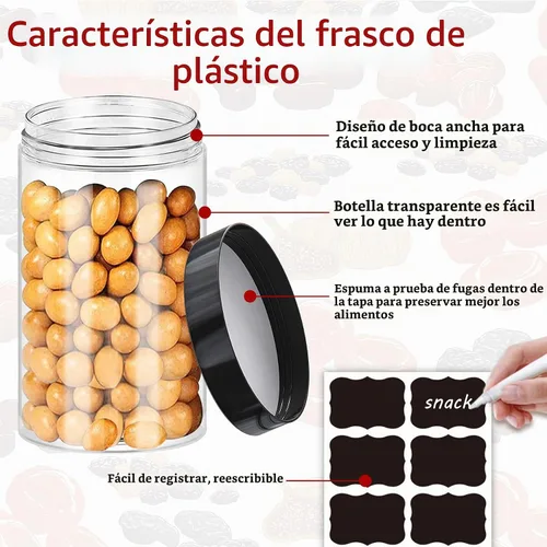 Vista 3 de Hajoyful Tarros de plástico con tapas, 20 frascos de plástico transparente de 14 onzas con tapas herméticas a prueba de fugas, de plástico negro