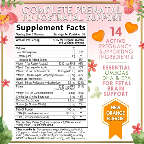 Vista 2 de Vitaminas prenatales para mujeres – Multivitamínico completo para el embarazo – Ácido fólico, Omega 3 DHA, colina, vitamina D – Apoyo esencial