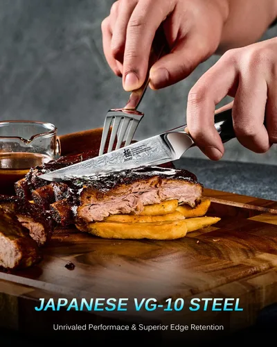 Vista 8 de Juego de 4 cuchillos para carne de la serie Gin de KYOKU, cuchillos para carne de 4.5", juego de cuchillos de cocina de acero inoxidable damasco