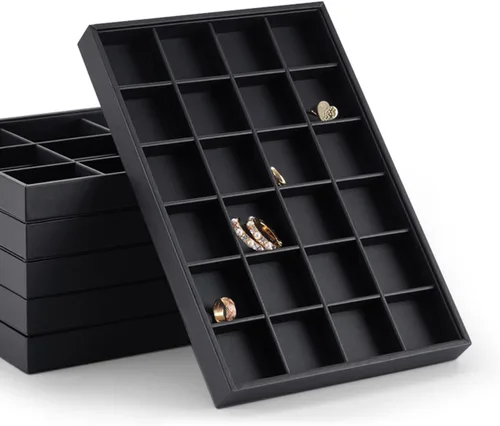 Vista 8 de Exhibición de joyería plana de 12 rejillas de cuero PU negro