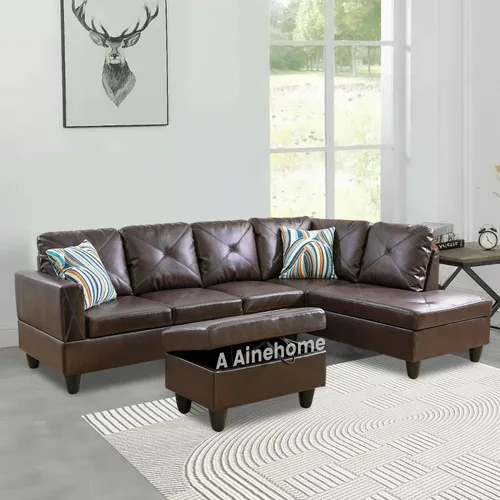 Vista 13 de A Ainehome Sofá seccional de muebles, moderno sofá de cuero en forma de L para sala de estar, apartamento y espacio pequeño