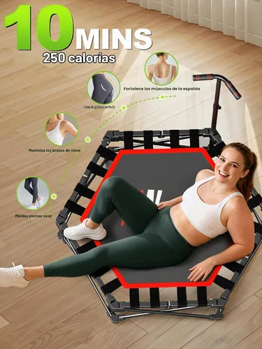 Vista 8 de 42" Foldable Mini Trampoline- 450lb Capacity Fitness Rebounder w/3-Level Adjustable T-Bar, Adults Workout Trampoline, Non-Slip Pad Foldable Design