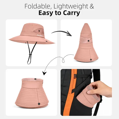 Vista 89 de Rosoz Sombreros de cola de caballo para mujer, protección UV, ala ancha 1 paquete-negro