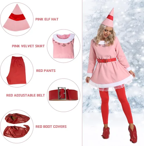 Vista 5 de Elf Costume for Women Christmas Cosplay Holiday Party Full Set