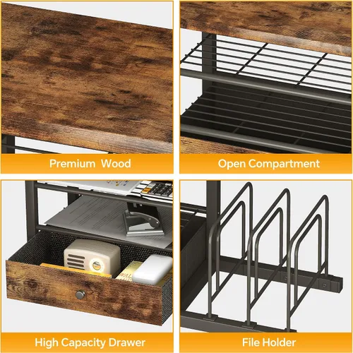 Vista 4 de Organizador de escritorio de madera Homeiju con cajones, organizador de archivos de escritorio con 3 soportes verticales, estante para archivos
