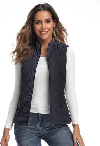 Vista 7 de Chaleco para exteriores de mujer, chaleco acolchado ligero con cremallera y cuello alto.