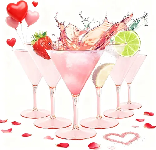 Vista 9 de Liacere Juego de 6 Copas de Martini de 11 oz de Plástico Transparente con Tallo - Copas de Cóctel Reutilizables para Bar, Margarita, Whisky, Gin
