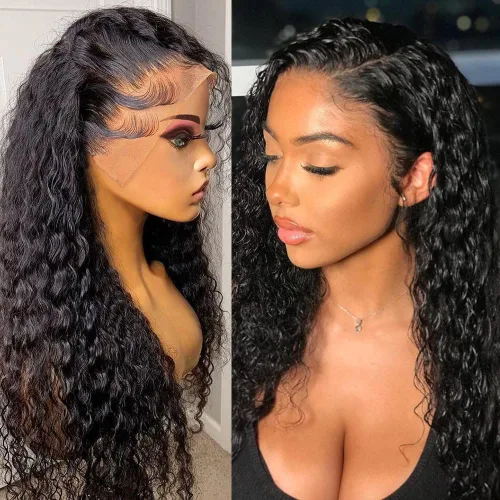 Vista 13 de Wingirl - Pelucas de cabello humano con encaje frontal HD de 13 x 4 pulgadas, prearrancadas con abuelitos 180 Density Brazilian Deep Wave Frontal