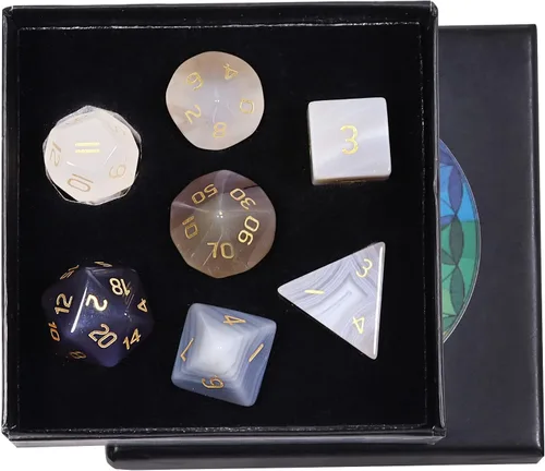Vista 9 de rockcloud Juego de 7 dados poliédricos DND de howlita azul turquesa 1- Azul