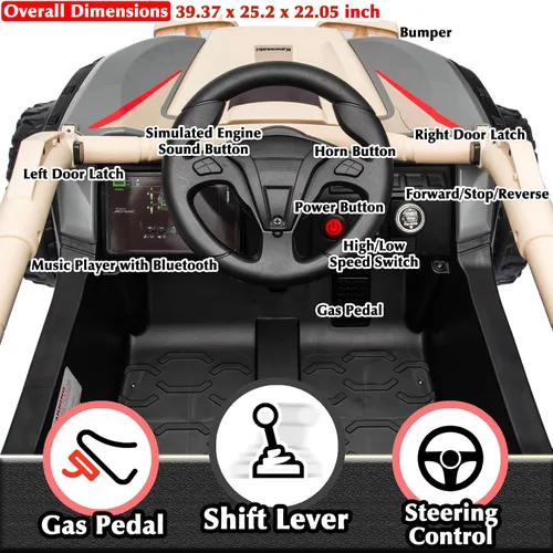 Vista 7 de Kawasaki - UTV de 24 V con licencia para niños de 3 a 6 años, color beige
