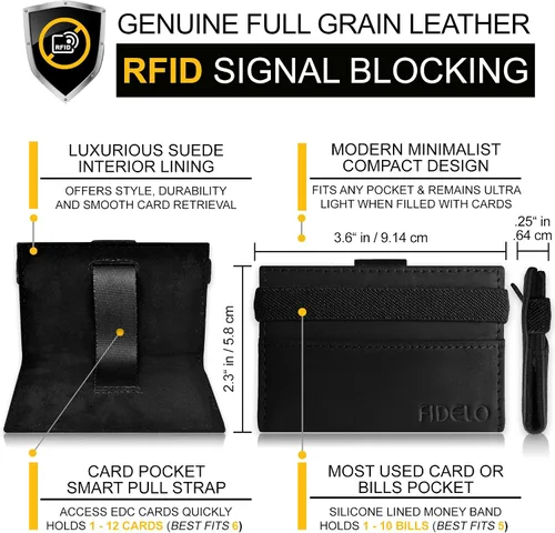 Vista 4 de Fidelo Bifold Leather Minimalist Wallet RFID Slim Wallet for Men with Money Clip