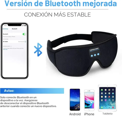 Vista 5 de Cubre ojos Bluetooth 5.0 inalámbricos 3D, audífonos para dormir lavables con altavoces estéreo ultradelgados ajustables, micrófono manos libres
