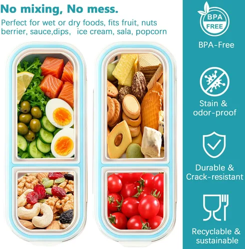 Vista 2 de Contenedores de almacenamiento de alimentos con tapa hermética, contenedores de aperitivos de acero inoxidable, caja de almuerzo de metal a prueba