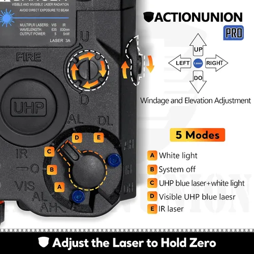 Vista 4 de Airsoft PEQ-15S Pro UHP láser azul visible + láser IR + linterna LED blanca PRO - UHP blue laser, ir laser, and flashlight, with pressure switch