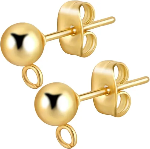 Vista 9 de Beebeecraft 100 piezas de 2 colores, componentes para aretes de bola con perno, chapados en oro de 24K y plata de ley 925, acero inoxidable 304