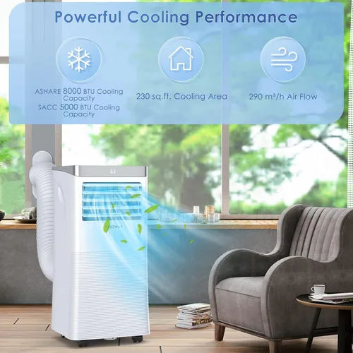 Vista 3 de COSTWAY Aire acondicionado portátil, enfriador de aire de 8000 BTU con modo ventilador y deshumidificador para habitaciones de hasta 230 pies