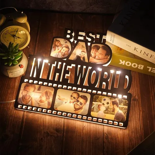 Vista 3 de Luz de foto personalizada para papá para el día del padre, lámpara acrílica personalizada con 6 imágenes, regalos conmemorativos para papá, regalos