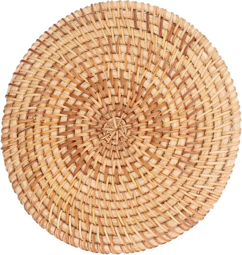 Vista 7 de Manteles individuales redondos tejidos, manteles individuales de mimbre natural, resistentes al calor, antideslizantes, manteles redondos trenzados