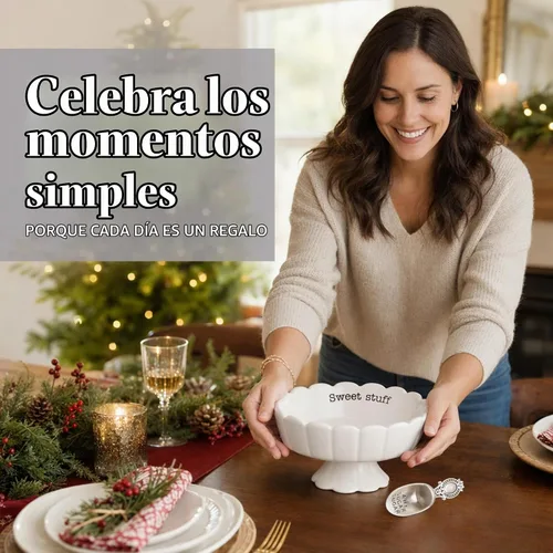 Vista 3 de Mud Pie 4881012S Plato para dulces "Sweet Stuff" con cuchara, blanco