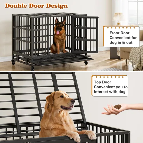 Vista 5 de Vongrasig Jaula para perros indestructible resistente de 38 pulgadas, a prueba de escape, con ruedas bloqueables, jaula para perros de doble puerta