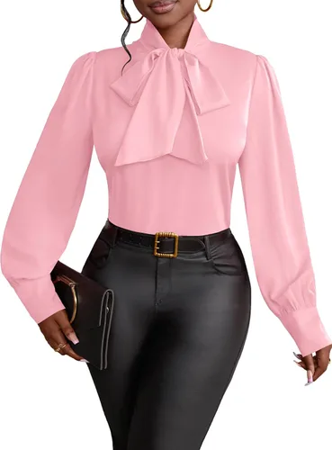 Vista 19 de Vrtige Camisa de mujer elegante con cuello de lazo, manga larga, blusa para la oficina