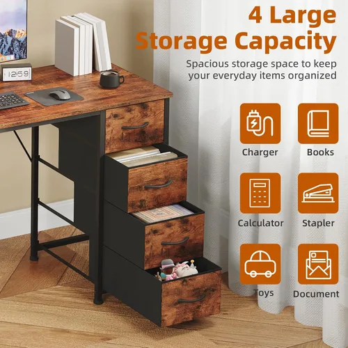 Vista 5 de Somdot Escritorio pequeño para computadora con 4 cajones para dormitorio, escritorio simple de oficina en casa de 39 pulgadas, mesa de estudio