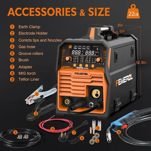 Vista 8 de FEMEROL Soldador MIG 250A, 6 en 1 Gas MIG/Núcleo de Flujo sin Gas/Electrodo/Elevación TIG/Soldadura por Puntos/Compatible con Pistola de Carrete