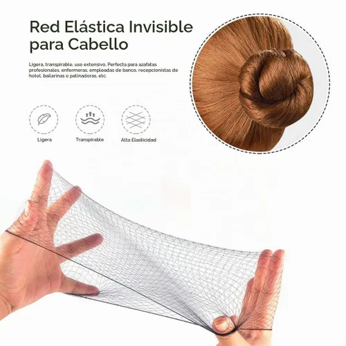 Vista 3 de 50 redecillas invisibles con borde elástico de malla para moño de ballet de 20" (50 cm) color negro