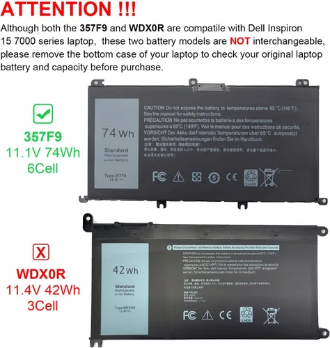 Vista 3 de Batería de portátil 74WH 357F9 para Dell Inspiron 15 7000 Gaming 15 7559 i7559 7557 i7557 7567 5577 5576 756 7759 i7559-5012GRY i5577-733 42BLK-PUS
